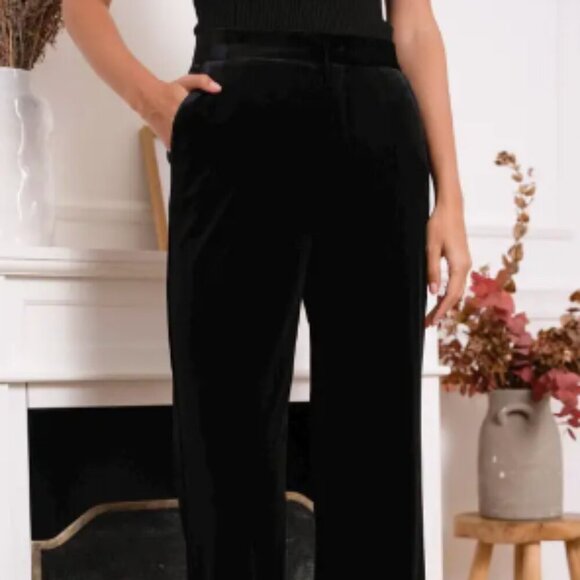 Black Velvet High Waist Pants - Picture 1 of 2